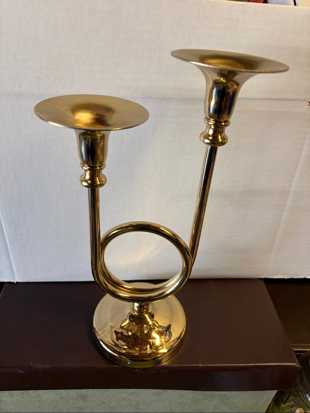 Vintage Gold Two-Arm Circular Candle Holder